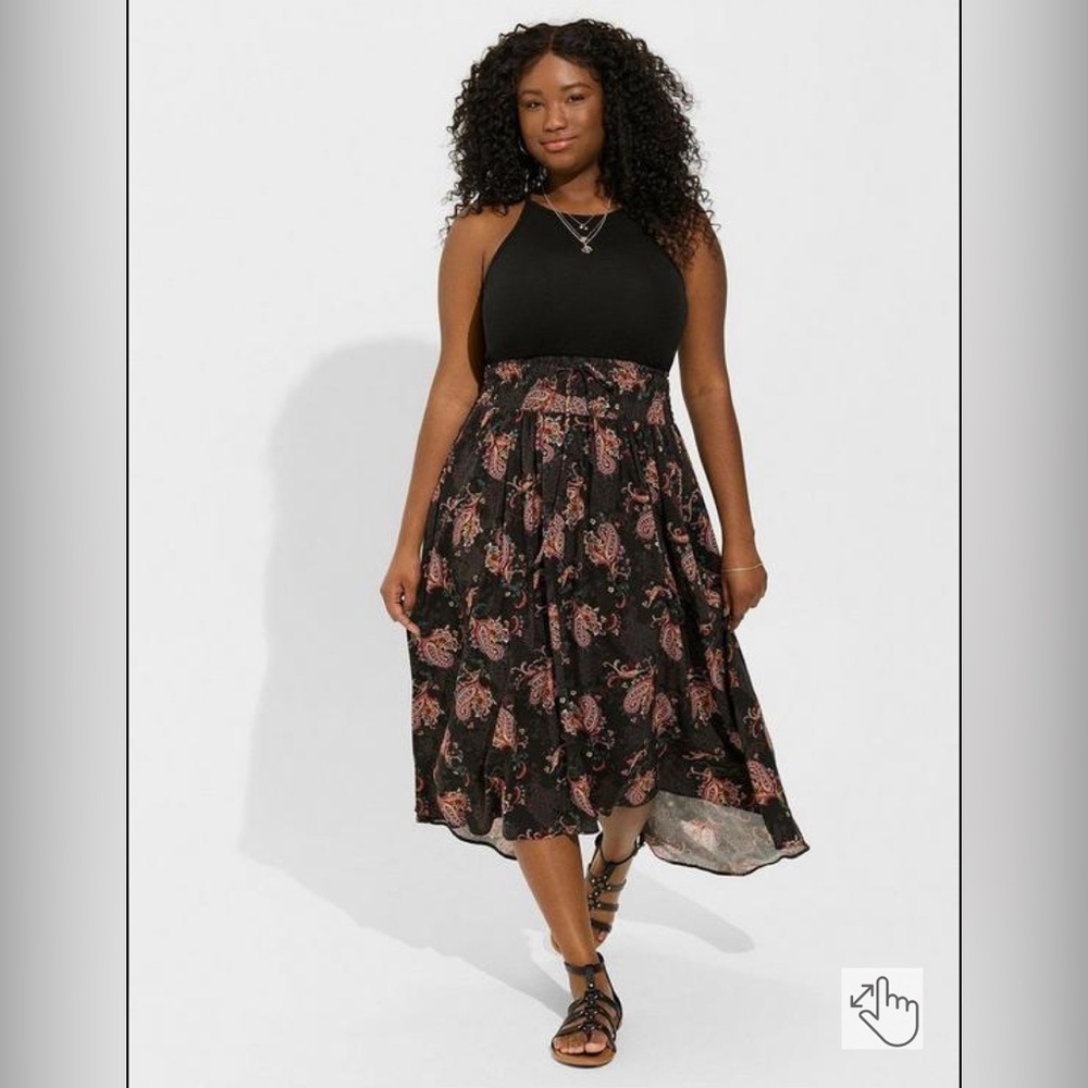 Torrid Maxi Challis Smocked Waist Button Skirt